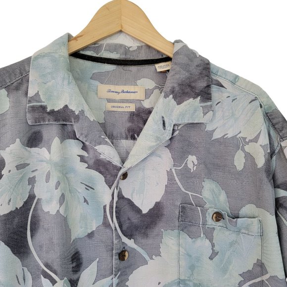 Tommy Bahama Men's Silk Button-down Hawaiian Shirt Gray Mint Size XXL - Picture 2 of 10
